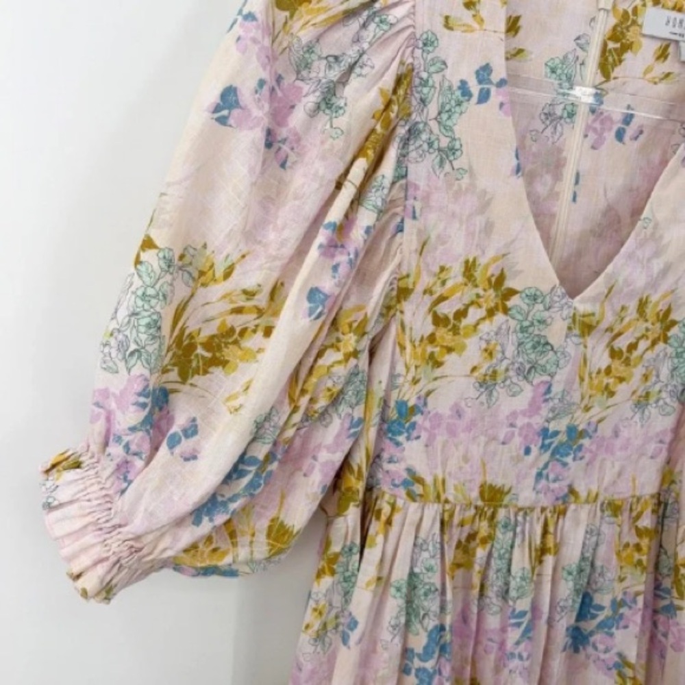 B44 Hunter Bell Palmer Maxi Dress Floral Puff Sleeve Flowy Garden Party - Picture 7 of 12